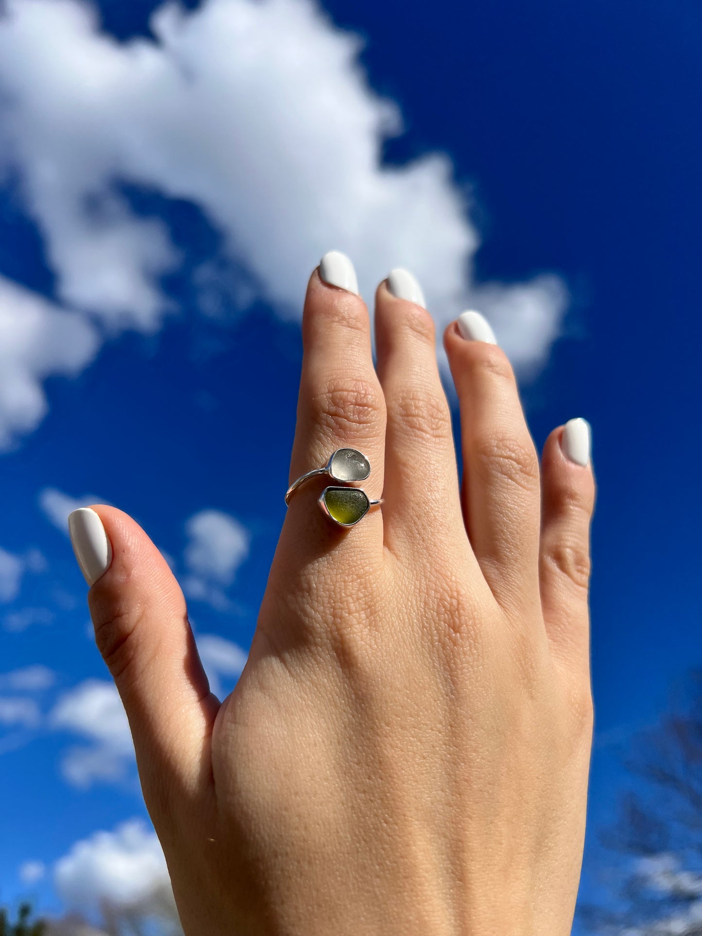 light green & clear sea glass wrap ring