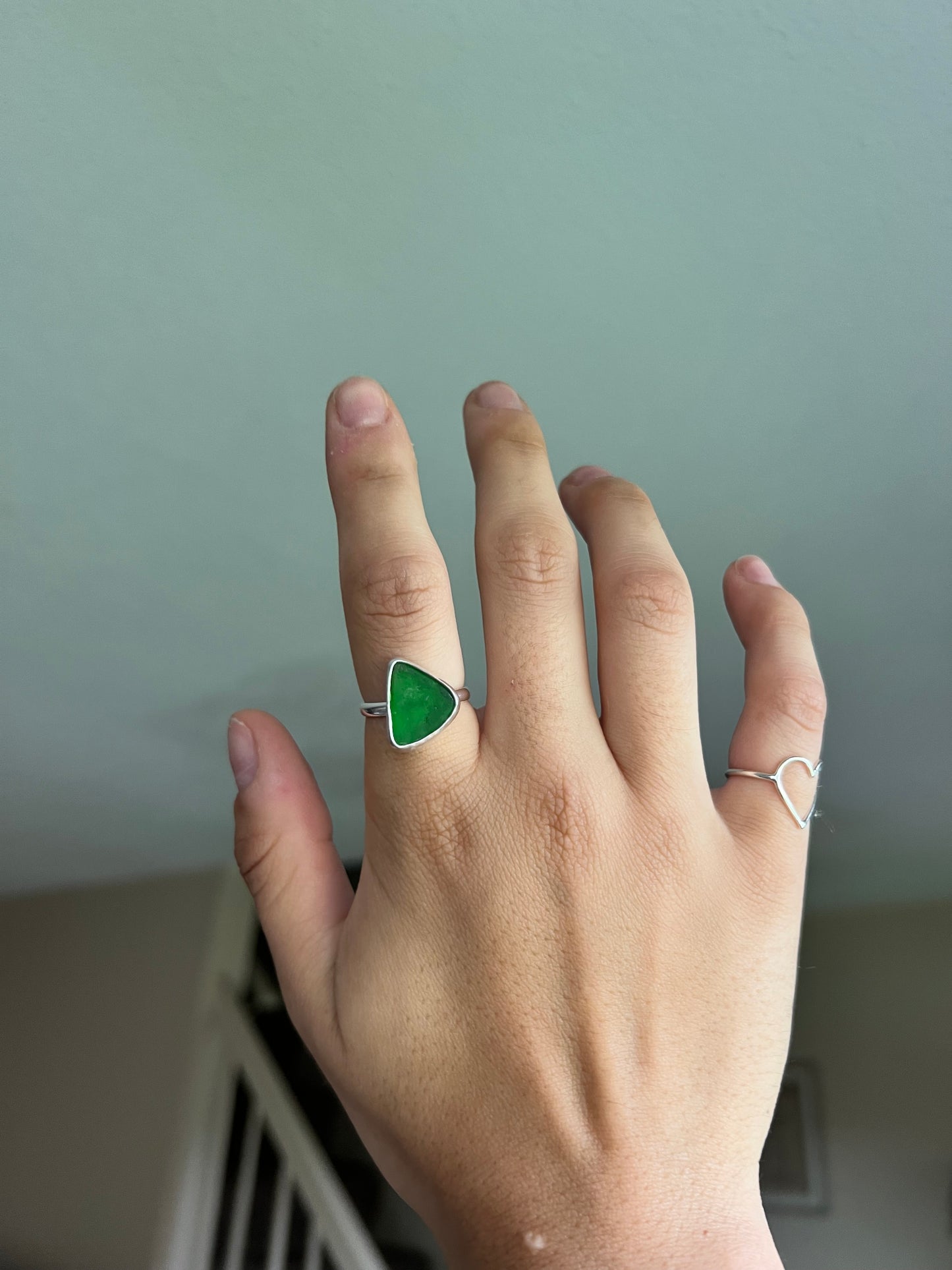 large green sea glass ring