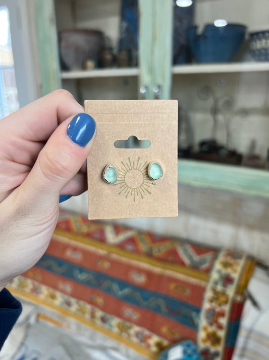 Light Green Sea Glass Studs