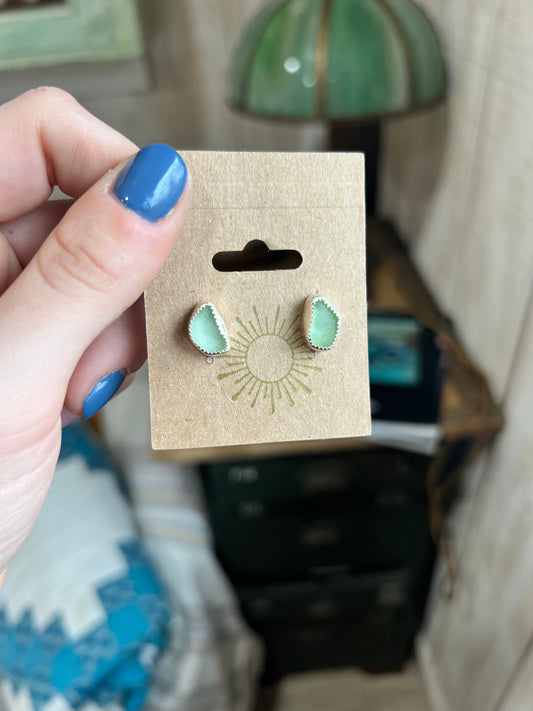 Light Green Sea Glass Studs