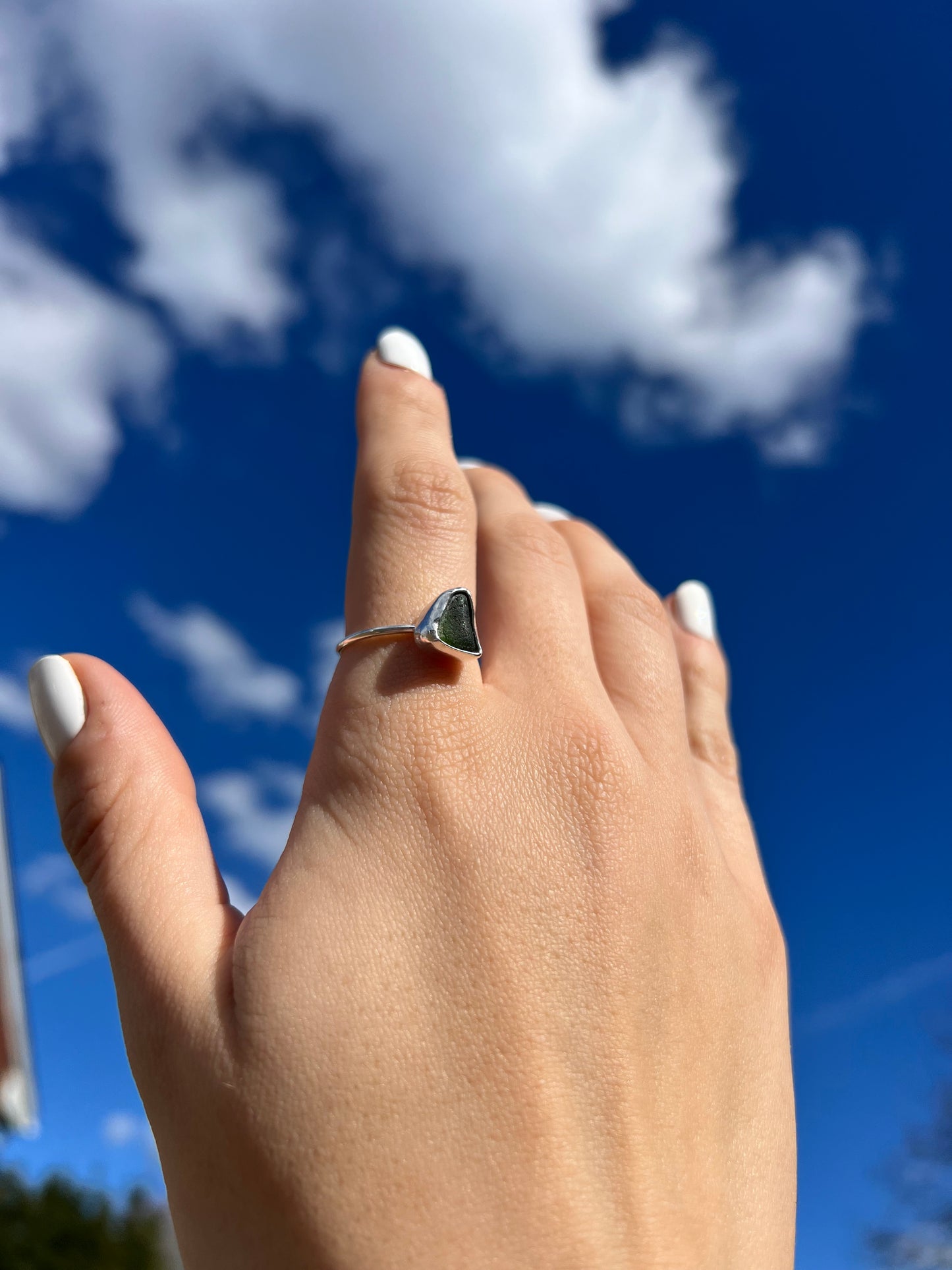 dark green sea glass ring