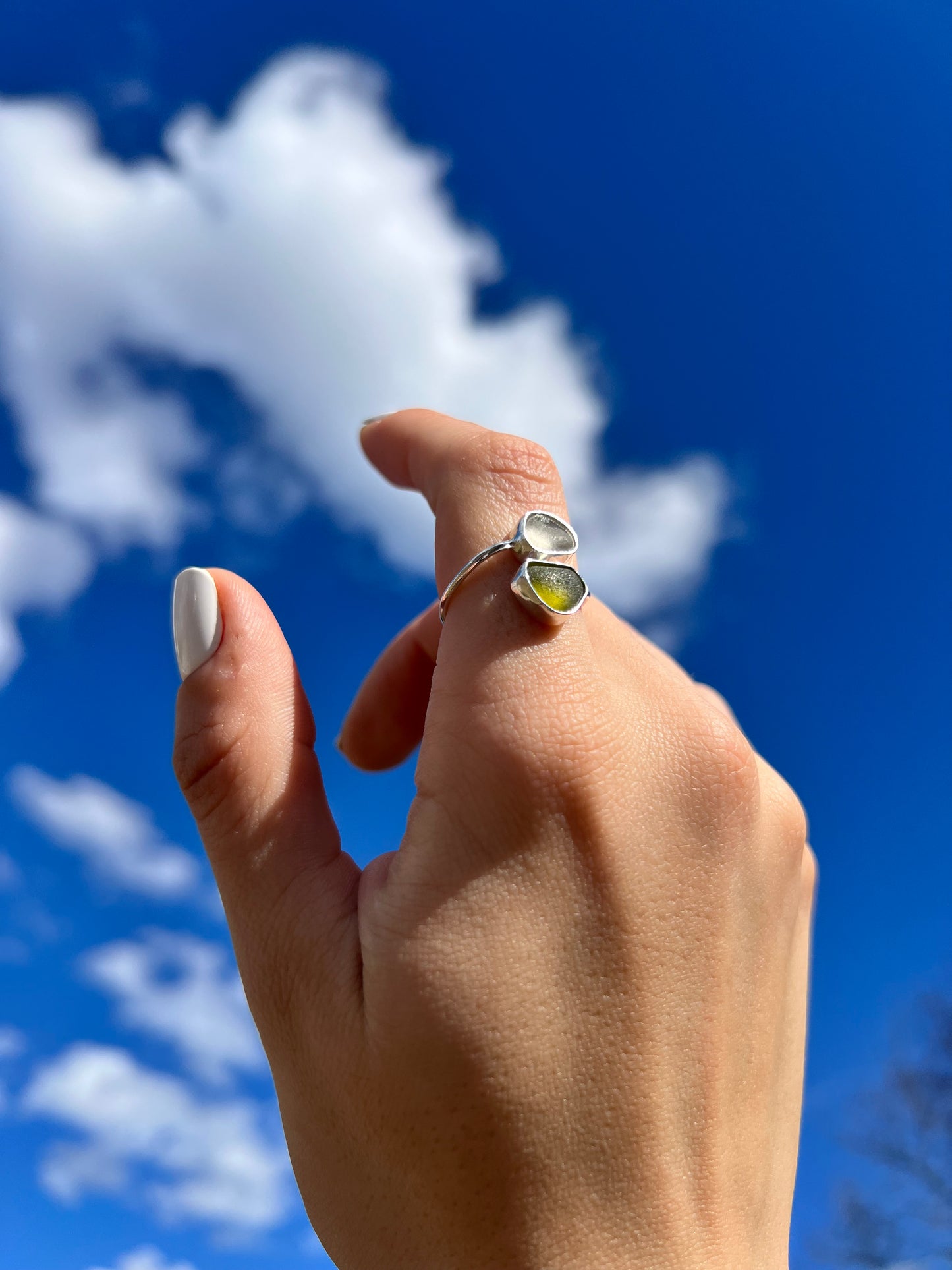 light green & clear sea glass wrap ring