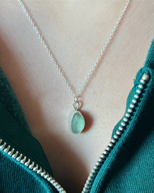 Green Sea Glass Drop Necklace