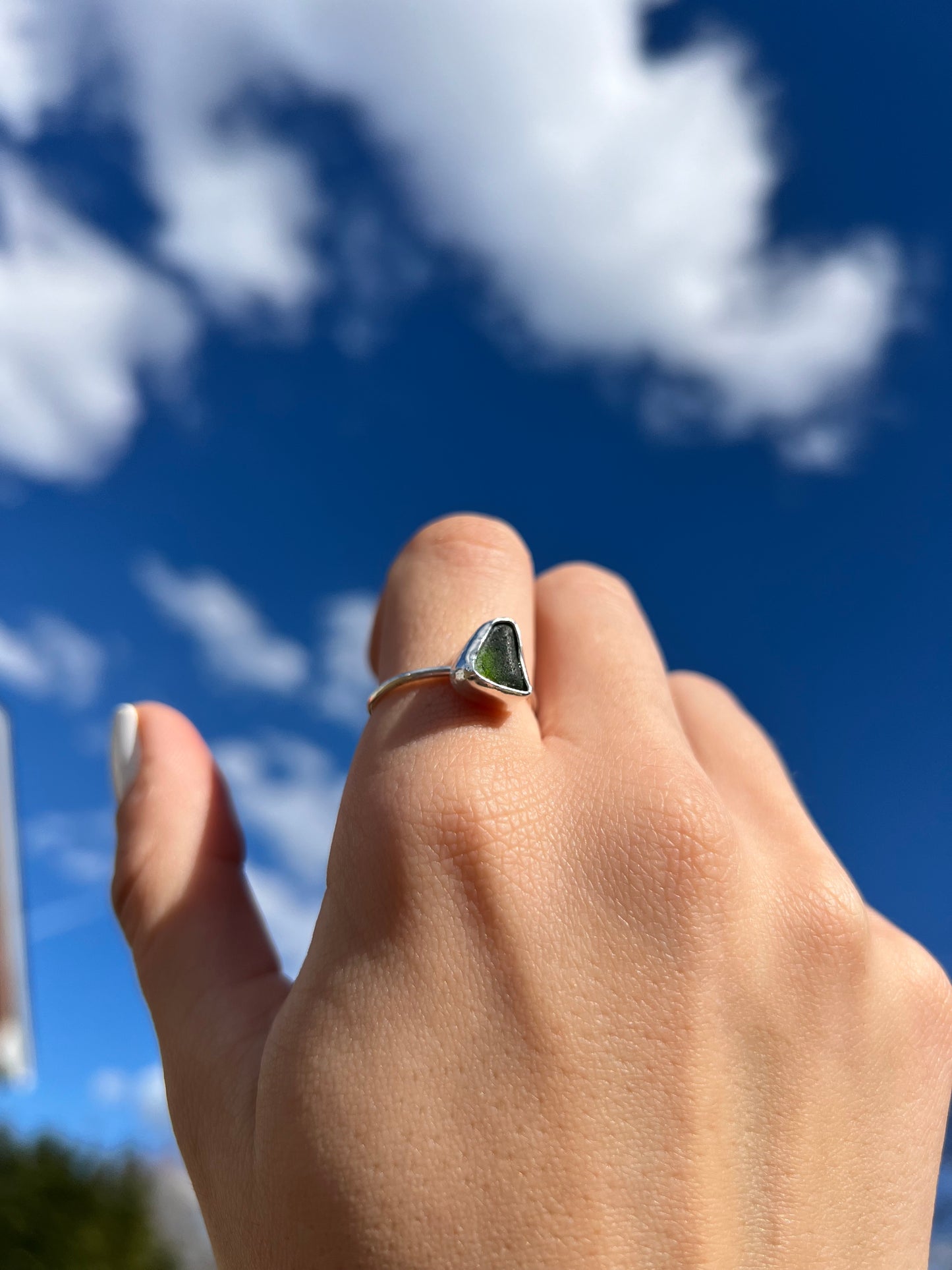 dark green sea glass ring