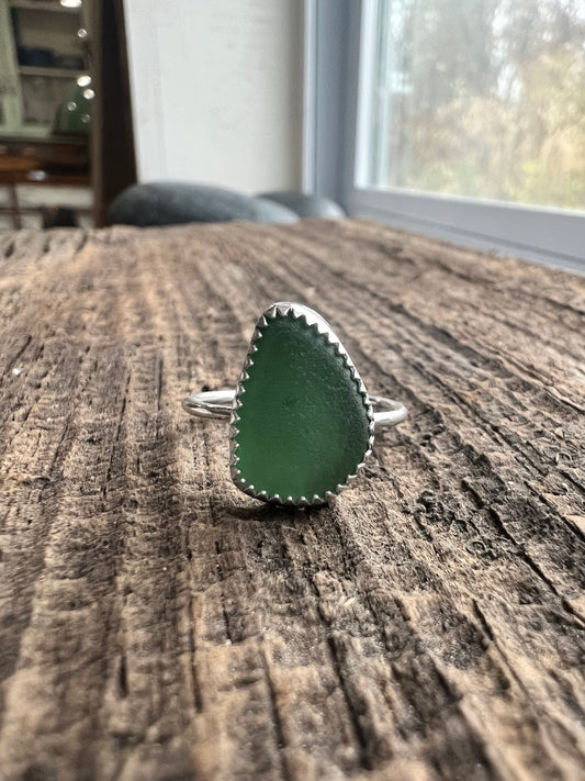 Deep Green Sea Glass Ring