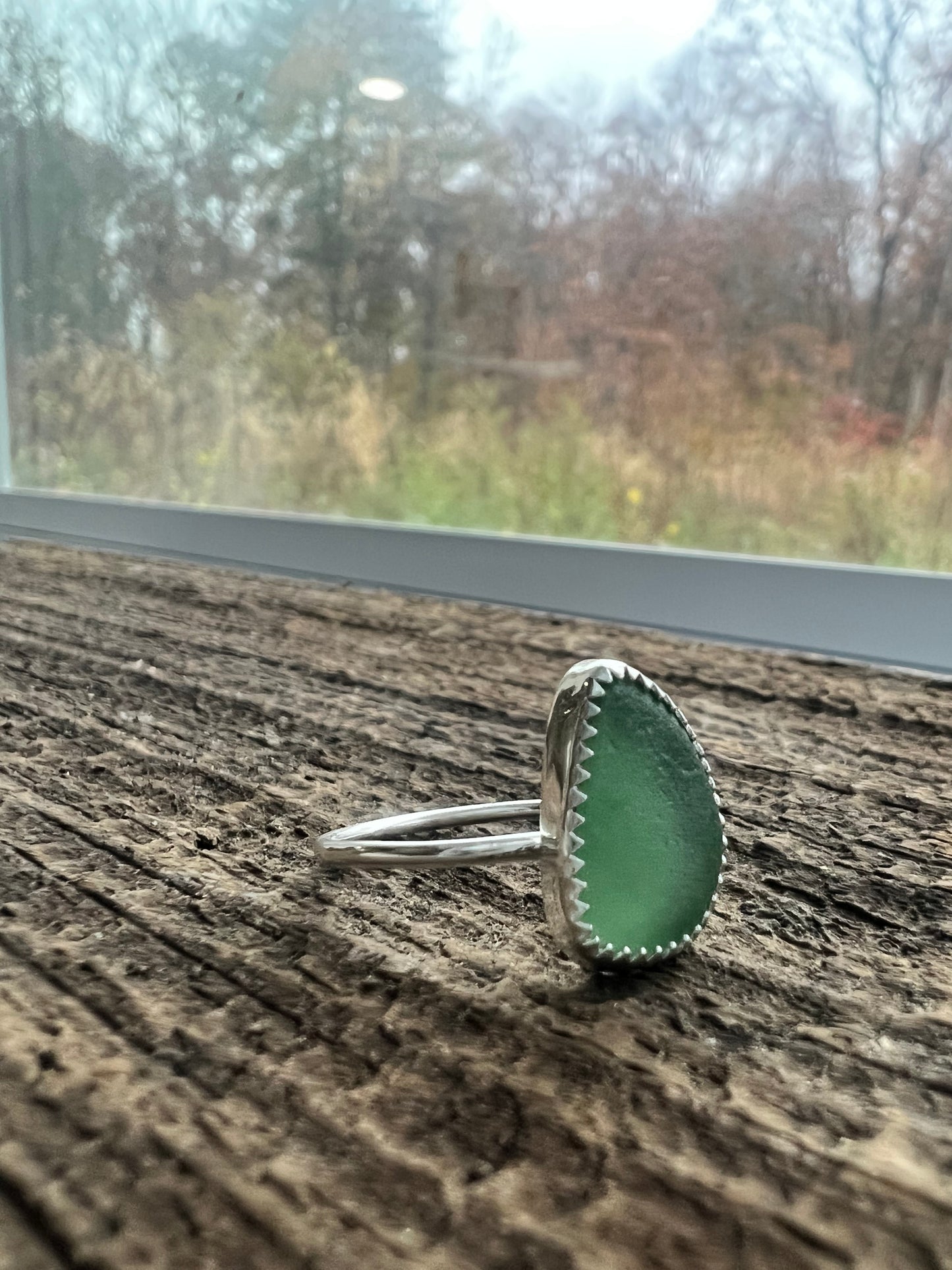 Deep Green Sea Glass Ring